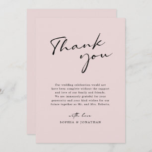 Carte De Remerciements Chic Moderne Calligraphie Blush Rose Simple Mariag