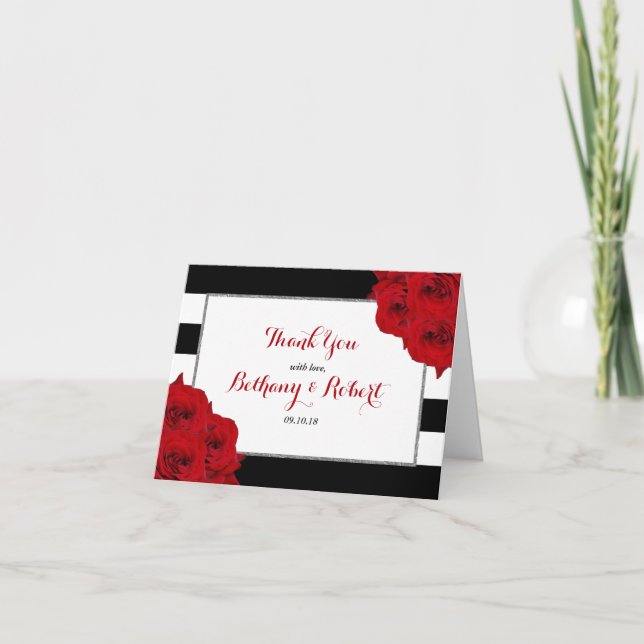 Carte De Remerciements Chic Moderne Luxe Mariage Collection - Roses rouge (Devant)