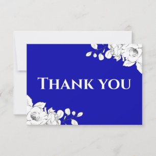 Carte De Remerciements Chic moderne Royal Bleu Blanc Floral