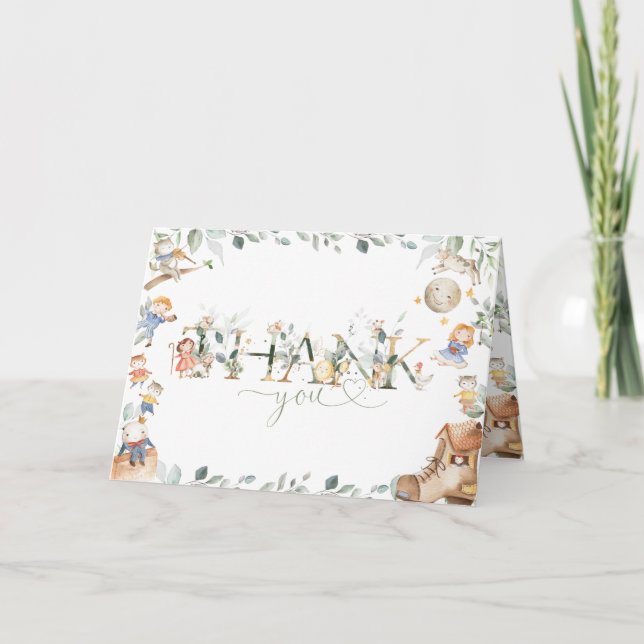 Carte De Remerciements Chic Nursery Rhyme Baby shower de verdure Annivers (Devant)