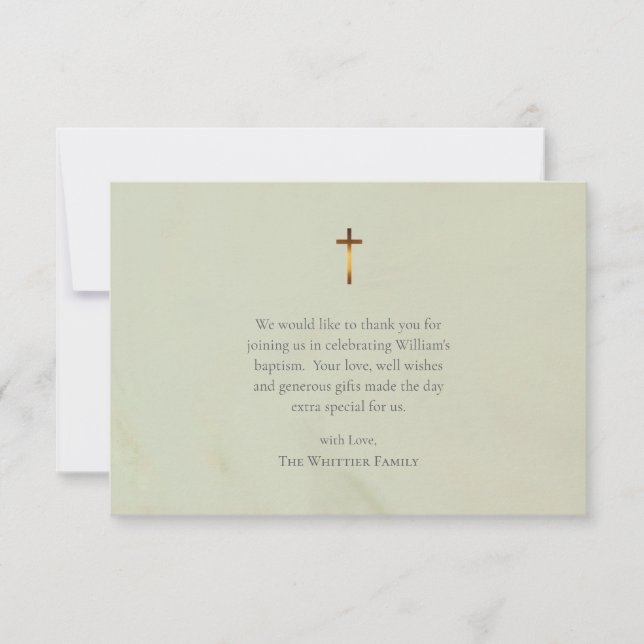 Carte De Remerciements Chic Olive Roman Catholic Baptism (Devant)