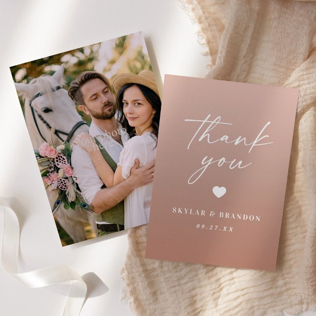 Carte De Remerciements Chic Ombre terre cuite et Mariage rose pâle (Créateur téléchargé)