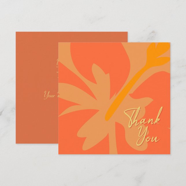 Carte De Remerciements Chic Orange Floral et Beige Texte (Devant / Derrière)