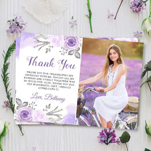 Carte De Remerciements Chic Pastel Purple Jardin Rose Anniversaire Photo