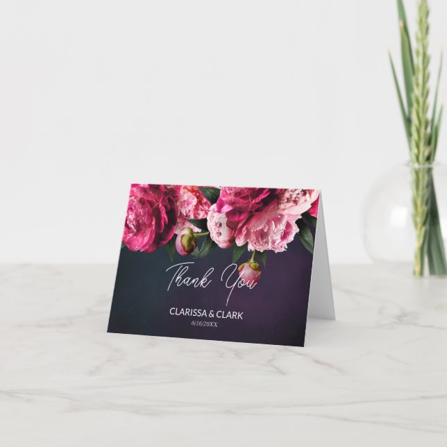 Carte De Remerciements Chic Pink Couples Nom et date Mariage (Devant)