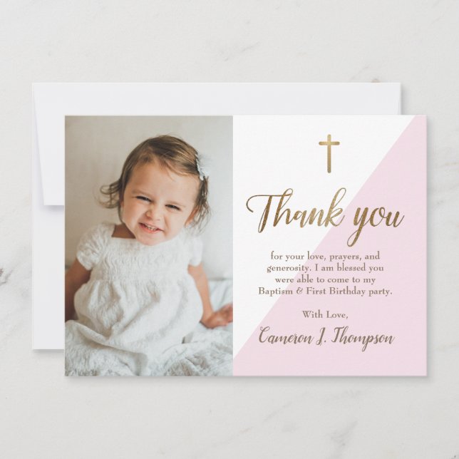 Carte De Remerciements Chic Pink Or moderne Premier anniversaire photo de (Devant)