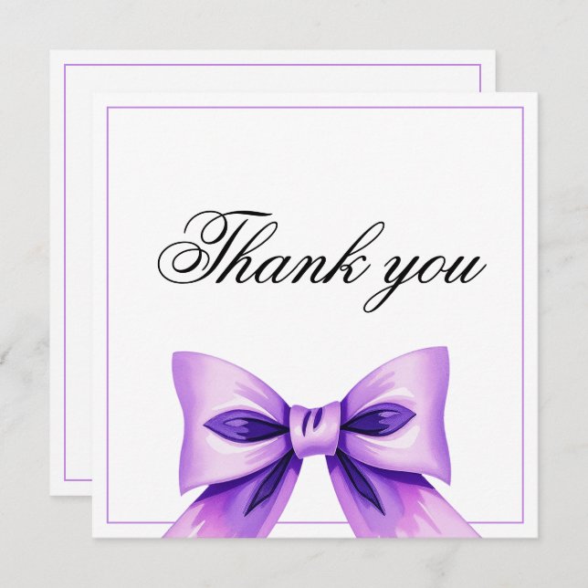 Carte De Remerciements Chic Purple Bow Coquette Girl Sweet 16 Anniversair (Devant / Derrière)
