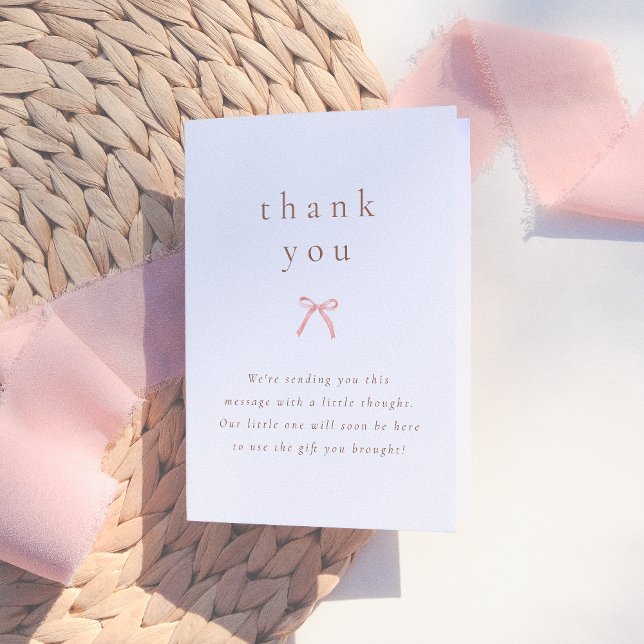 Carte De Remerciements Chic rose Aquarelle Bow Girl Baby shower (Créateur téléchargé)