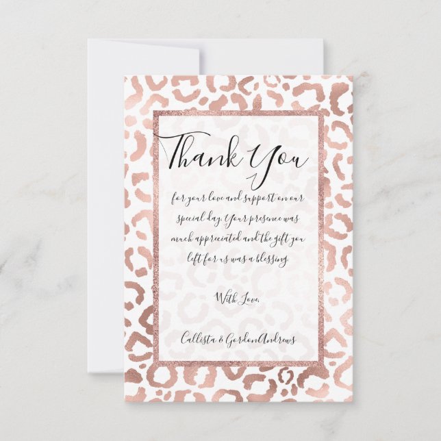 Carte De Remerciements Chic Rose Gold Leopard Cheetah Poster de animal (Devant)