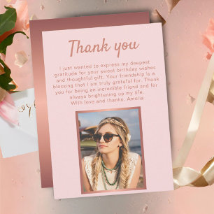 Carte De Remerciements Chic Rose Gold Métalisé Photo Anniversaire