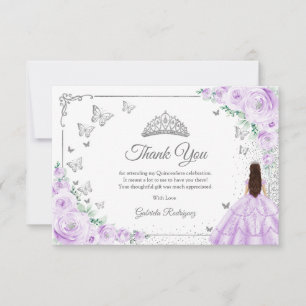 Carte De Remerciements Chic Roses Violettes Lilas Quinceanera Argent