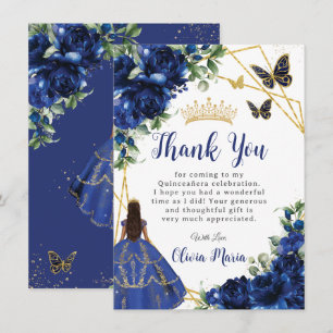 Carte De Remerciements Chic Royal Blue Flowers Floral Quinceañera