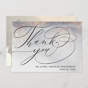 Carte De Remerciements Chic Silver Gold Sparkles Mariage d'aquarelle Phot