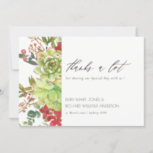Carte De Remerciements Chic Succulent Desert Cactus Rouge Floral Mariage