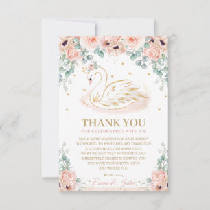 Carte De Remerciements Chic Swan Princess Baby shower floral rose