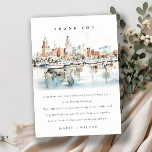 Carte De Remerciements Chic Tampa Floride Skyline Mariage d'aquarelle