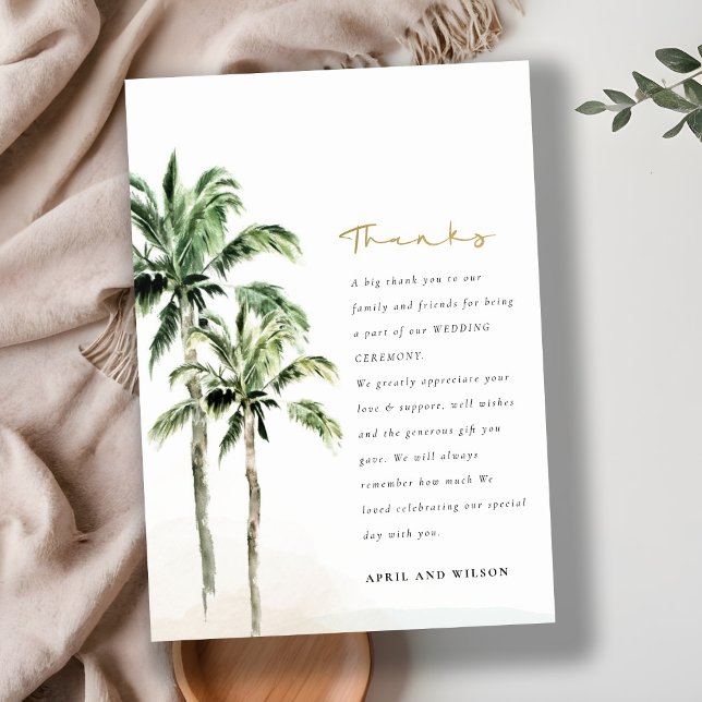 Carte De Remerciements Chic Tropical Beach Palm Trees Mariage aquarelle (Créateur téléchargé)
