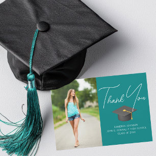 Carte De Remerciements Chic Turquoise Graduate Photo Graduated Graduated