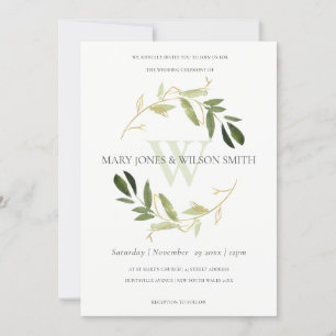CARTE DE REMERCIEMENTS CHIC VERT FAUX GOLD FOLIAGE WREATING MARIAGE INVIT