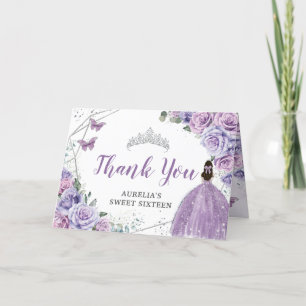 Carte De Remerciements Chic violet Lilac Floral Quinceanera Sweet sixteen