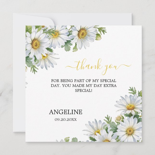 Carte De Remerciements Chic White Daisy Floral Greenery Birthday (Devant)
