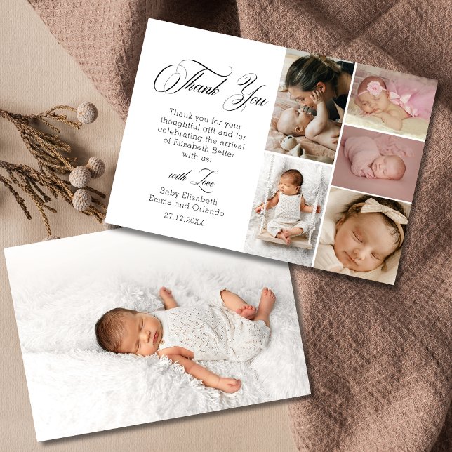 Carte De Remerciements Chic White Six Photo Baby Shower Thank You (Créateur téléchargé)