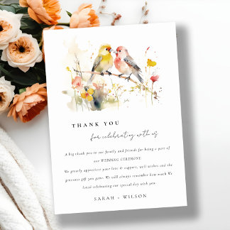 Carte De Remerciements Chic Wild Botanical Aquarelle Inséparables Mariage