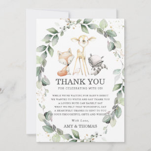Carte De Remerciements Chic Woodland Animaux Rustic Greenery Baby shower