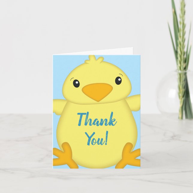 Carte De Remerciements Chick Baby shower bleu ressort (Devant)