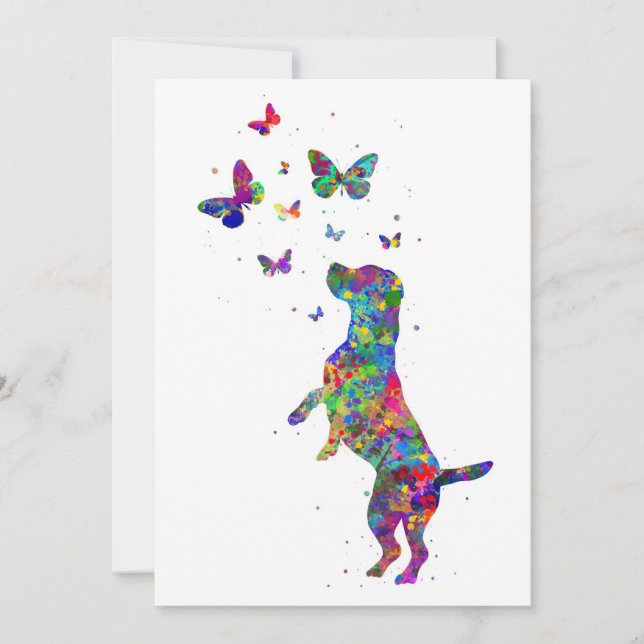 Carte De Remerciements Chien Beagle amateur de papillons joue avec des pa (Devant)
