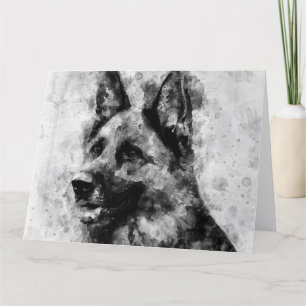 Carte De Remerciements Chien berger allemand Aquarelle noir et blanc