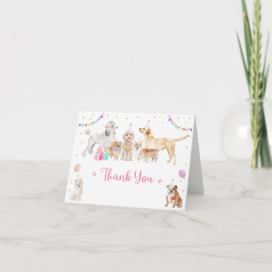 Carte De Remerciements Chien Chien rose Fille Paw-ty Anniversaire