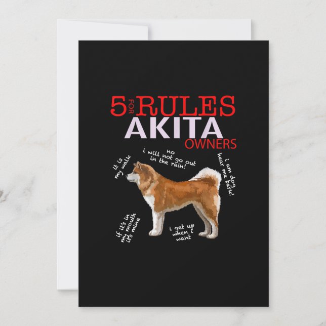 Carte De Remerciements Chien d'Akita| 5 Règles Propriétaire de chien Akit (Devant)