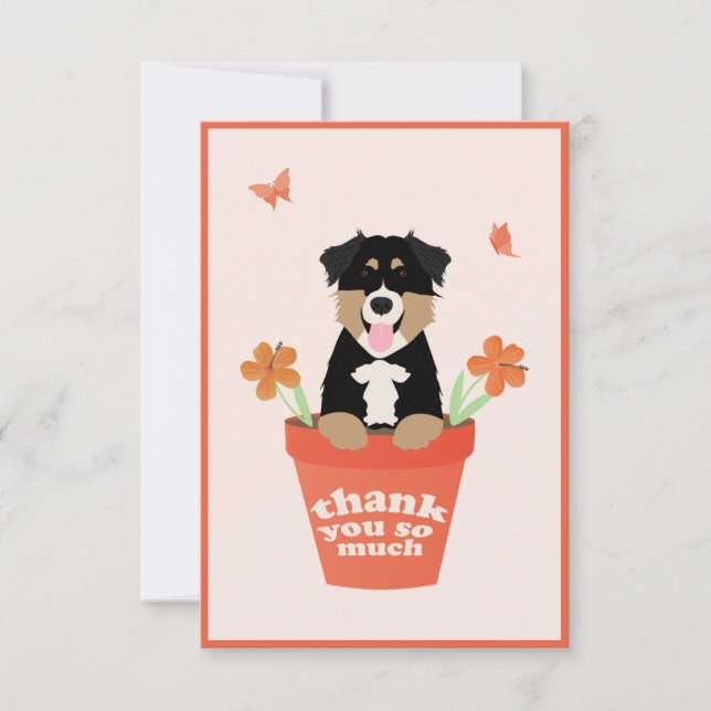 Carte De Remerciements Chien De Berger Australien En Pot De Fleurs (Devant)