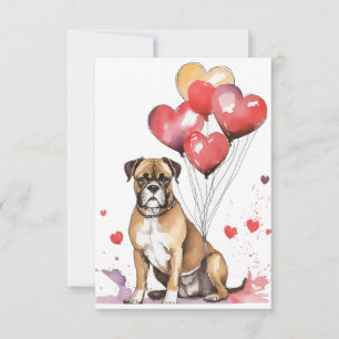 Carte De Remerciements Chien de boxe avec ballons de coeur