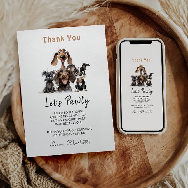 Carte De Remerciements Chien Faisons Pawty Anniversaire (Créateur téléchargé)