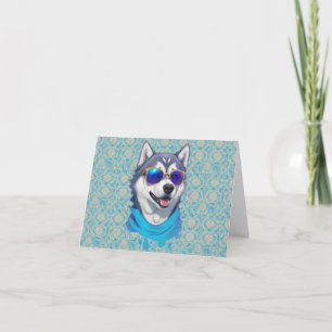 Carte De Remerciements Chien Husky Portant du verre soleil dans la lueur
