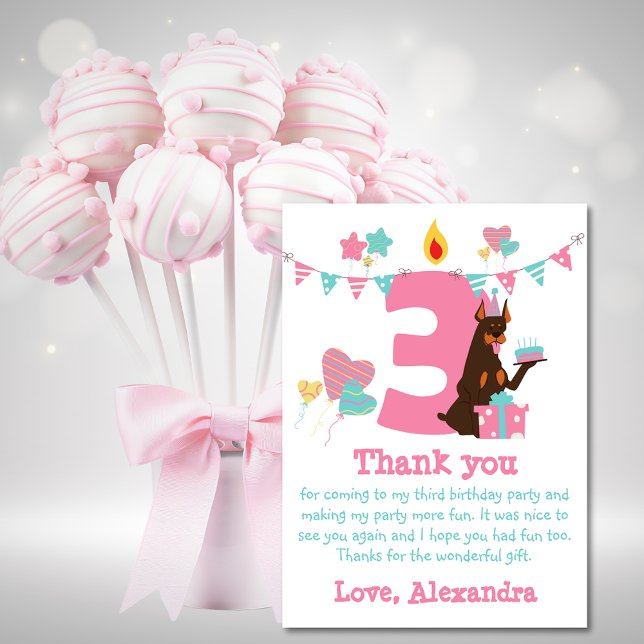 Carte De Remerciements Chien mignon avec gâteau à côté du numéro Trois An (Créateur téléchargé)