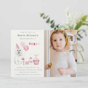 Carte De Remerciements Chien rose mignon Quel âge Anniversaire Photo Part