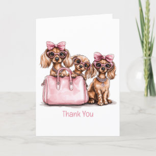 Carte De Remerciements Chiens de Dachshund à la mode Porte-monnaie rose