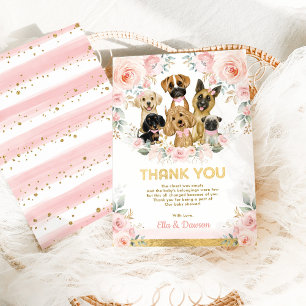 Carte De Remerciements Chiens florifères rose pâle, Baby shower de chiots