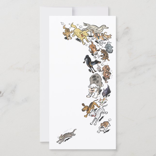 Carte De Remerciements Chiens pourchassant le chat (Devant)