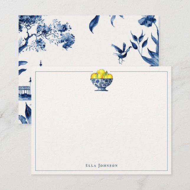 Carte De Remerciements Chinoiserie bleu et blanc (Devant / Derrière)