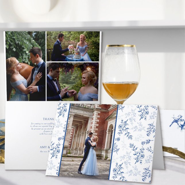 Carte De Remerciements Chinoiserie Blue Romantic Elegance 4 Mariage photo (Wedding Photo thank you cards from the Chinoiserie Wedding Collection by Darling & May)