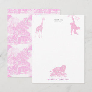 Carte De Remerciements Chinoiserie de toile rose Animaux de la jungle Saf