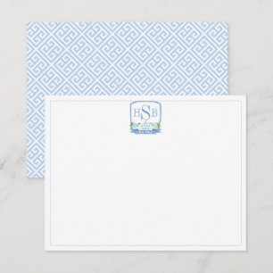 Carte De Remerciements Chinoiserie Élégante Monogramme Bleu Et Blanc