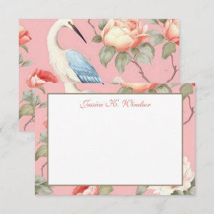 Carte De Remerciements Chinoiserie Floral Rose Egret Personnalisé