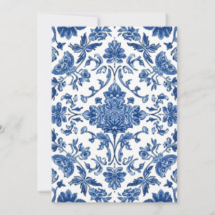 Carte De Remerciements Chinoiserie Florale Bleue Aquarelle Blanche