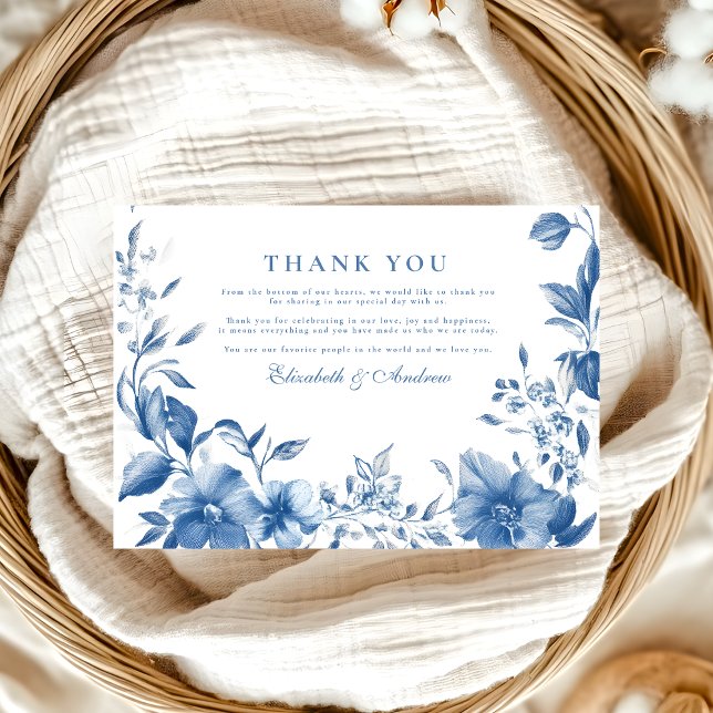 Carte De Remerciements Chinoiserie French Blue Victorian Floral Mariage (Créateur téléchargé)