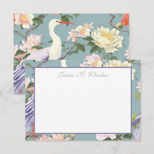 Carte De Remerciements Chinoiserie Jade Fleur Egret Personnalisé